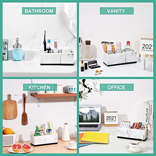 Vitviti Toothbrush Holder For Bathroom, Bathroom Organizer Countertop, Rectangle 6 Compartment Bathroom Accessories Storage For Toothpaste/Vanity Counter/Sink, White Resin Of Marble Color #TOP4