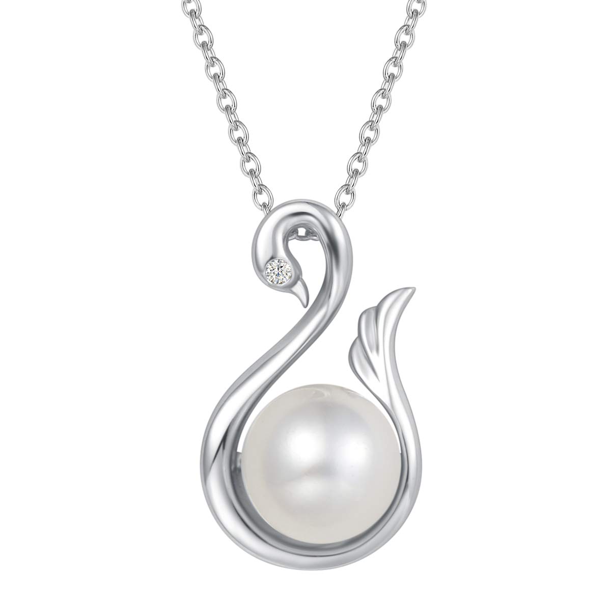 FANCIME Damen Halskette mit Groß Symbol Anhänger Kette aus 925 Sterling Silber mit Natürlicher Süßwasser Perlen Edelstein Juni Geburtsstein Schmuck für Mädchen, 40 + 5 cm Extender