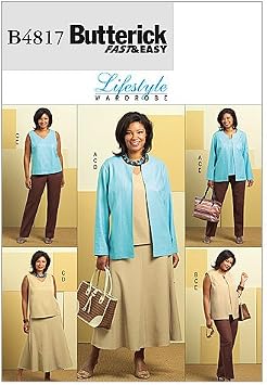 BUTTERICK PATTERNS B4817 Womens/Womens Petite Jacket, Vest, Top, Skirt and Pants, Size RR 18W-20W-22W-24W