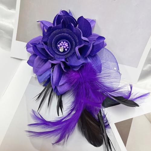 Elegant Flower Brooch for Women Wedding Party Dance Banquet Pins Feather Flower Fascinator Lady Floral Hairpins Dress Suit Lapel Pin Ceremony Accessories Corsage Brooches Vintage Jewelry Gifts4
