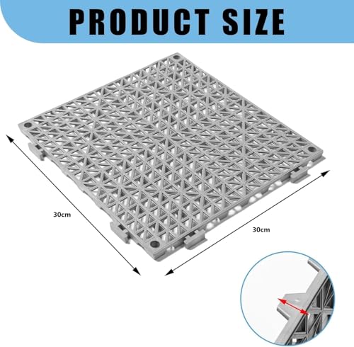 Image of Amazon Brand - Umi 12 Pc Interlocking Drainage Floor Mat Splicing Drainage Mats PVC Interlocking Drainage Floor Tiles Shed Basement Flooring Mats for Restroom Shower Bathroom Pool Wet Areas (30x30cm)