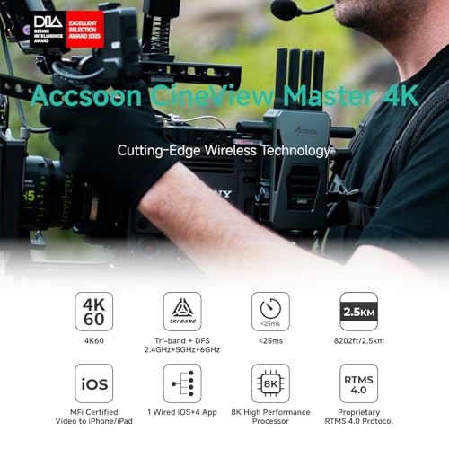 Image of Accsoon CineView Master 4K Wireless SDI HDMI Transmitter&Receiver, 4K60 /1080p60, Tri-Band 8202ft Transmission 25ms LAT, 1 iOS+ 4 App Monitoring, Pair M7 Pro /M7H Pro Camera Monitor /SE 4K