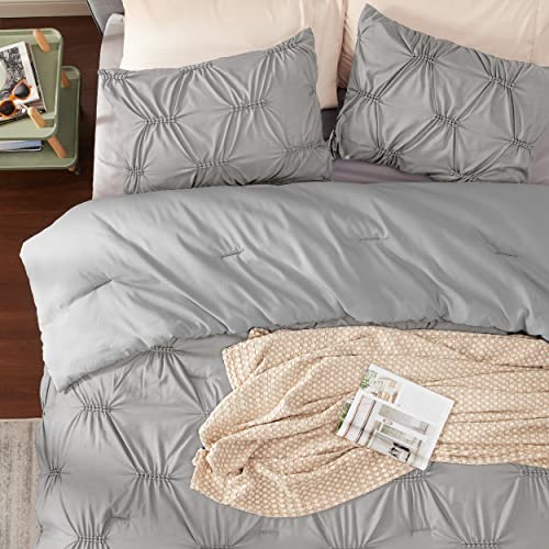 Bedsure Grey Queen Comforter Sets - 3 Pieces Bed Set, Pinch Pleat Pintuck Comforter Bedding Set With Stretchy Embroidery Down Alternative Comforter & 2 Pillow Shams, Kids Comforter Sets #TOP2