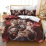 onkhvqa Horror Movie Comforter Cover Set 3 Piece Full Size 3D Printed Bedding Set for Teens Boys Girs Adults Gift for Bedroom Room Decor 1 Quilt Cover 2 Pillow Cases 86'×70'