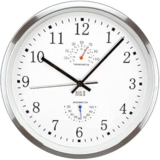 HITO Silent Non Ticking Wall Clock Sweep Movement Silver Aluminum Frame Glass Cover, Decorative for Kitchen, Living Room, Bedroom, Office (12" White)