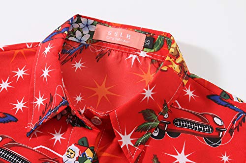 Image of SSLR-Big-Girls-Christmas-Shirts-Santa Claus Reindeer Ugly Hawaiian Christmas Shirts Button Down Long Sleeve Funny
