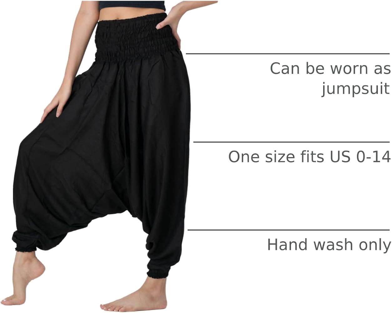 B BANGKOK PANTS Women's Harem Pants Jumpsuit Hippie Clothes (US