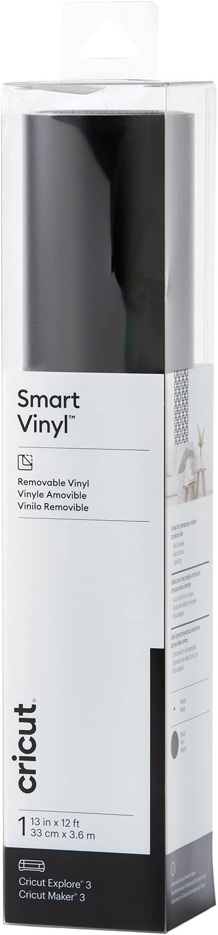 CricutSmart Removable Vinyl (13in x 12ft, Black) for Explore and Maker 3 - Matless cutting for long cuts up to 12ft