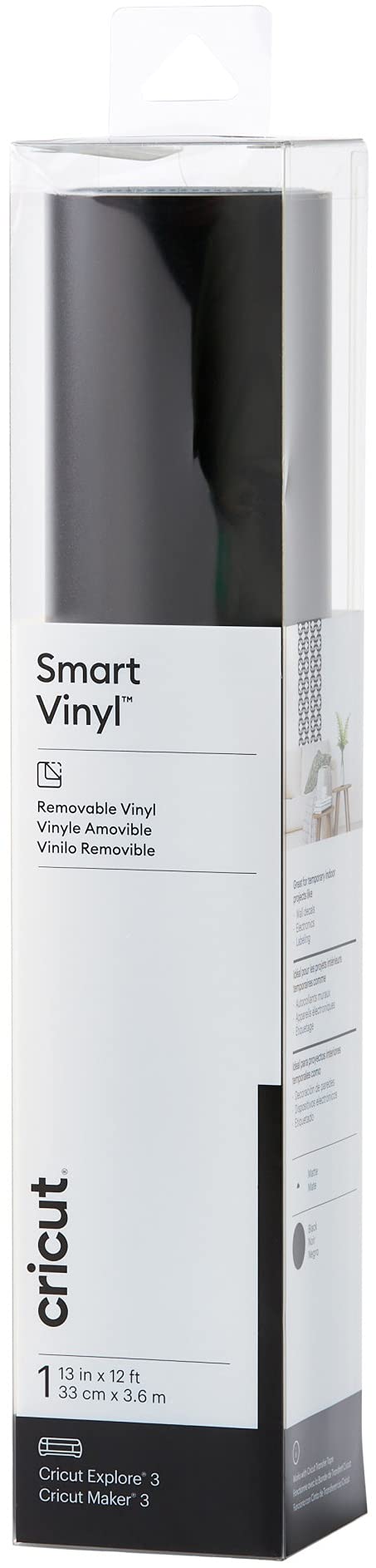 CricutSmart Removable Vinyl (13in x 12ft, Black) for Explore and Maker 3 - Matless cutting for long cuts up to 12ft