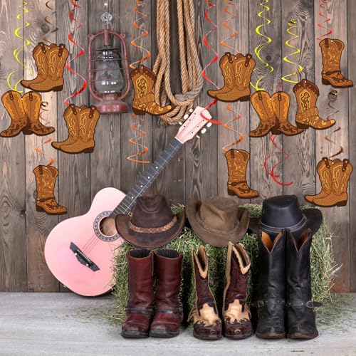 Image of 58 PCS Cowboy Party Decorations West Cowboy Themed Party Hanging Swirls Wild Western Cowboys Boot Hanging Decorations for Cowboy's Birthday Decor Country Themed Decor Baby Shower