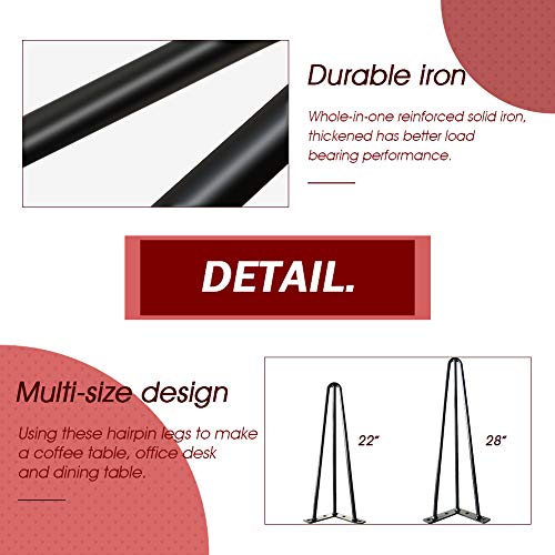 Intergreat Steel 22" Hairpin Table Legs (Set Of 4), Heavy Duty Raw Steel 3 Rods Hairpin Metal Legs Suitable For Coffee Table, End Table Workstation #TOP3