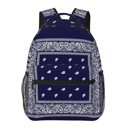 Blue Bandana Paisley Border Print Backpack Laptop Backpack Sports Travel Shoulder bag Light casual backpack