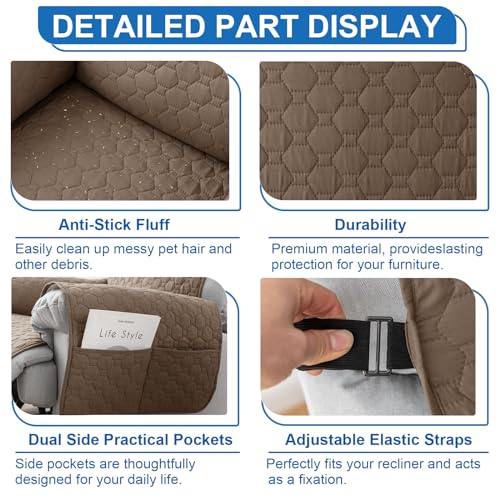 100% Waterproof Recliner Chair Covers with Pocket, Non Slip Recliner Covers for Recliner Chair, Washable Reclining Chair Cover for Kids, Pets, Dogs, Khaki by Poalid - Image 6