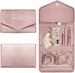 Giyiprpi Travel Jewelry Organizer Roll Bag for Women, Soft Pink Foldable Jewelry Case, Jewelry Storage Bag for Rings Necklaces Bracelets Earrings Watches Brooches