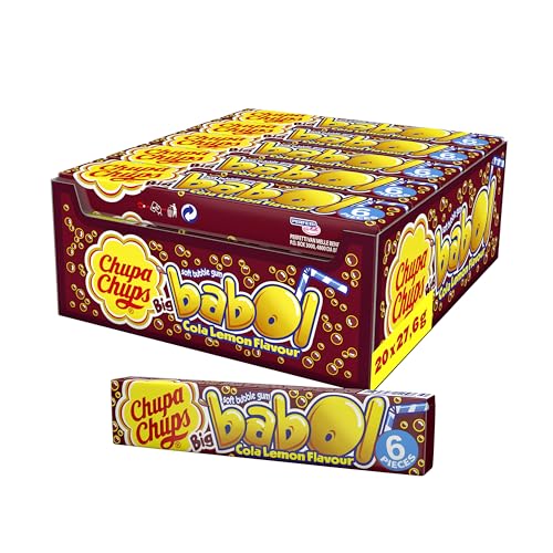 Chupa Chups Big Babol Cola Lemon, Theken-Display enthält 20 Stangen Kaugummis mit Cola-Lemon-Geschmack, für große Kaugummi-Blasen, geeignet für Geburtstag, 20 x 28g