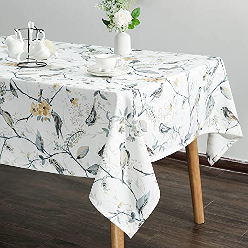 Vogol Spring Summer Tablecloths Wrinkle Free Anti-Fading Table Cloth Linen Grey Birds And Floral Rectangle Table Cover For Kitchen Dining, Party, Holiday, Buffet And Wedding #TOP3