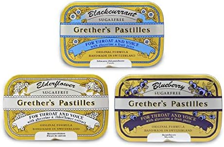 GRETHER'S Sugarfree Pastilles Blackcurrant, Elderflower & Blueberry Natural Remedy for Dry Mouth Relief - Soothing Throat & Healthy Voice - Breath Refresh - Gluten-Free - 3-Pack - 3.75 oz