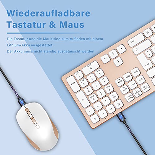 Kabellose Tastatur Maus Set, 2.4G Wiederaufladbare Tastatur und Maus Set mit Hintergrundbeleuchtung, Beleuchtete Tastatur Maus Set mit QWERTZ Layout für PC, Laptop, Tablet, Rosa Gold - Image 6
