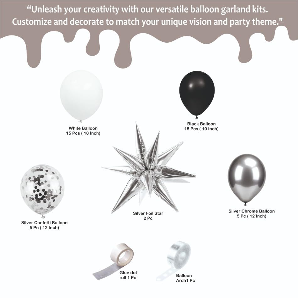 Image of Happy Birthday Balloons Decoration Kit - 44 Pcs Black & Silver Balloon Garland Set for Birthday Parties & Celebrations | Birthday Decoration Set for Celebrations for Kids & Adults