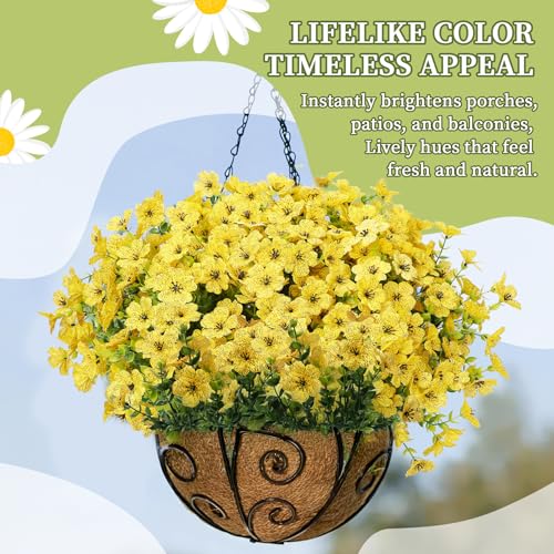 Artificial Flowers for Outdoors, 24 Bundles Fake Flowers Silk Daisy, UV Resistant Realistic Faux Flowers Floral Bouquets for Outdoor Planters Garden Front Porch Patio Balcony Yard Home Decor, Yellow — view 5