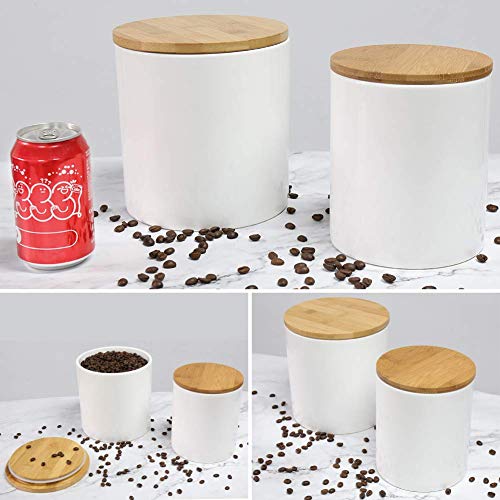 77L Food Storage Canister - Ceramic Food Storage Canister With Airtight Wooden Lid, 82.09 Fl Oz (2430 Ml) White Food Storage Jar For Home And Kitchen Serving For Coffee, Sugar, Tea, Flour And More #TOP7