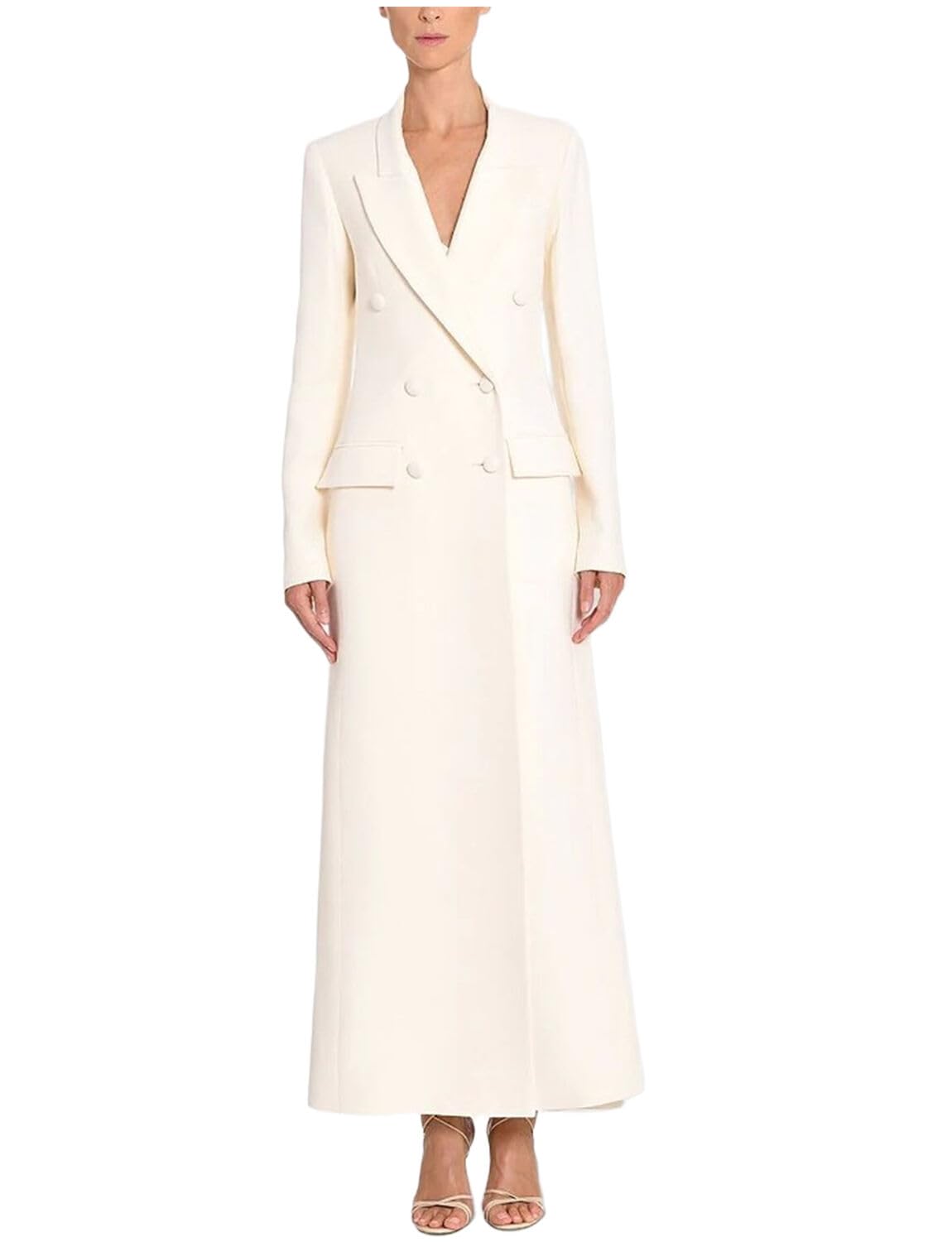 Womens Double Breasted Long Dress Blazer Office Work Banquet Coat