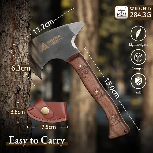 Freelander Beil Survival, 20CM Outdoor Axt Klein, Scharf Camping Hand Beil Mit Scheide, Wikinger Axt Mit Holzgriff für Bushcraft – Bild 5