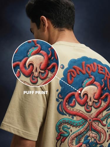 Image of Veirdo Oversized Baggy Fit Drop Shoulder Graphic Printed Design Half Sleeve T-Shirt for Men (Available Sizes: S to 2XL)