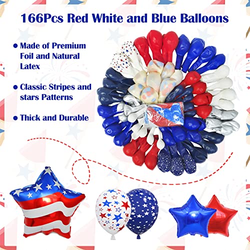 166Pcs Red White And Blue Balloons Garland Arch Kit Patriotic 4Th Of July Balloons For Independence Day Baseball Birthday Party Decorations Nautical Flag Star Foil Balloons Party Supplies #TOP2