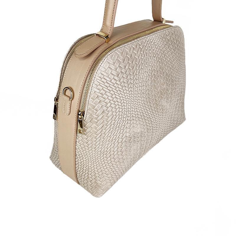 Borsa a Mano in Vera Pelle con Stampa Intrecciata, Borsa Donna in Pelle, Borsa in Pelle Camoscio Stampato Made in Italy