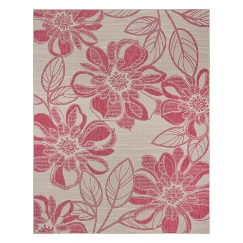 Gertmenian Indoor Outdoor Casual Area Rug - 9x13 Extra Large, Fade Resistant, Ideal for High Traffic in Living Room, Bedroom, Patio - Woodbury Floral, Fushia, 28808