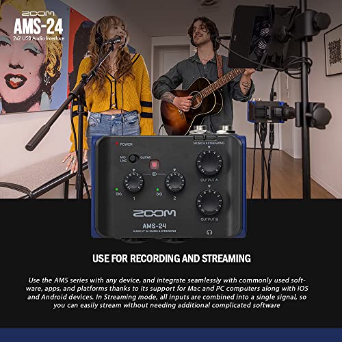 Zoom Ams-24 2X4 Usb Audio Interface Bundle For Music And Streaming Including A Sr360 Over-Ear Dynamic Stereo Headphones + Energizer Max Aa Alkaline Batteries (4 Pack) + Pro Audio Xlr And More #TOP2