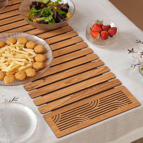 Image of HOME 360 Modern Slat Table Runner | Decorative Finish MDF Slats with Intricate Cut-Out Patterns | Rollable Table Centerpiece for Dining Room, Kitchen | (TAN 2, 14X36 INCH)