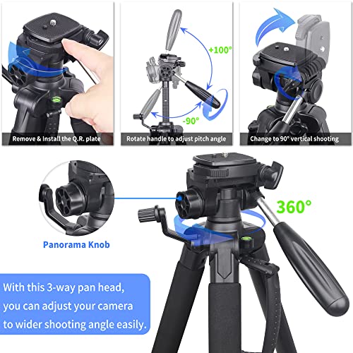 Image of INNOREL 72 inch Camera Tripod with Carry Bag, Lightweight Travel Aluminum Professional Tripod Stand (17lb /8kg Load) with Rotatable Phone Clip for DSLR, Cellphone, Canon, Nikon, Sony and DV Video RT20