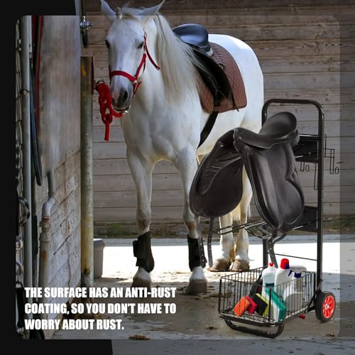 DaisyInner Rolling Saddle Cart with Wheel Saddle Rack Dolly Heavy Duty Horse Equipment Cart Foldable Horse Tack Cart for Storage Moving Organize Transport Supplies(Non Removable Saddle Rack)