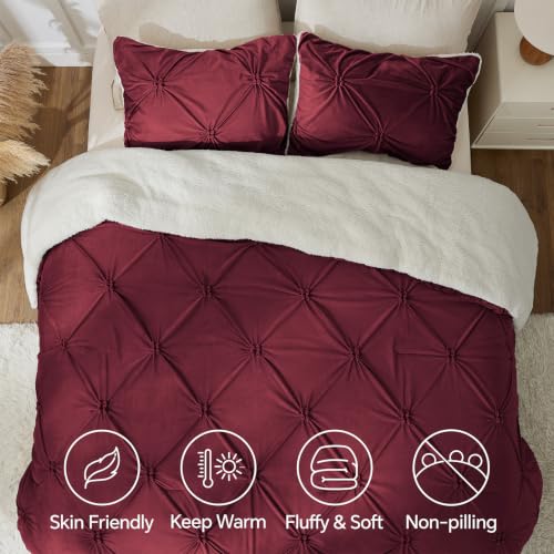 Image of BEDELITE Fluffy Sherpa Twin Comforter Set,Pintuck-Burgundy