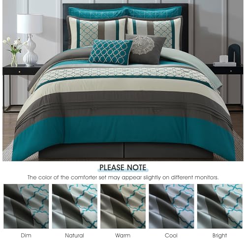 LANCO MODERN LIFESTYLE King Comforter Set, Grey Bedding Set, Jacquard Woven with Geometry, 16 Pieces Room in a Bag, Sheets, Bedskirt, Pillow Shams and Cases, Decorative Pillows and Curtains by LANCO MODERN LIFESTYLE - Used condition - Image 3