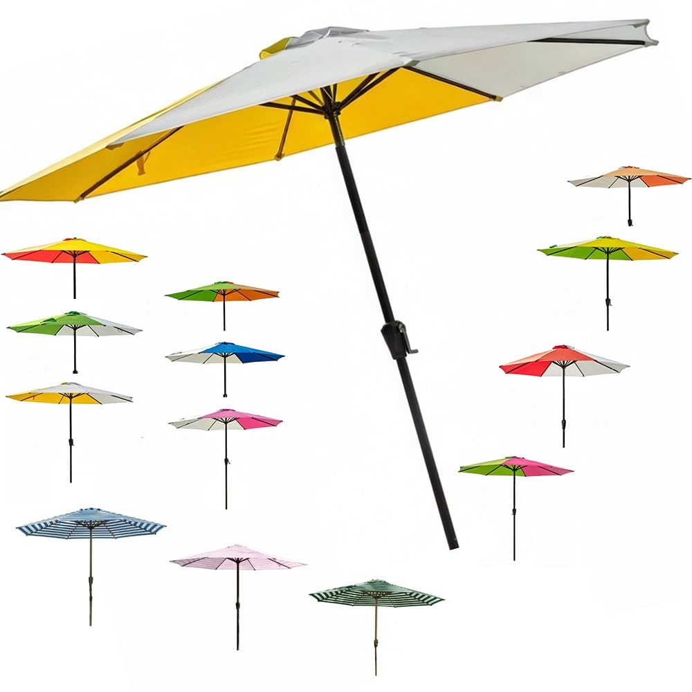 LARAKVEAKV Large Market Table Umbrella With Crank, 9FT Rainbow Sun Protection Umbrellas，Garden Stripe Parasol For Patio Backyard Deck Yard(Colorful 7)