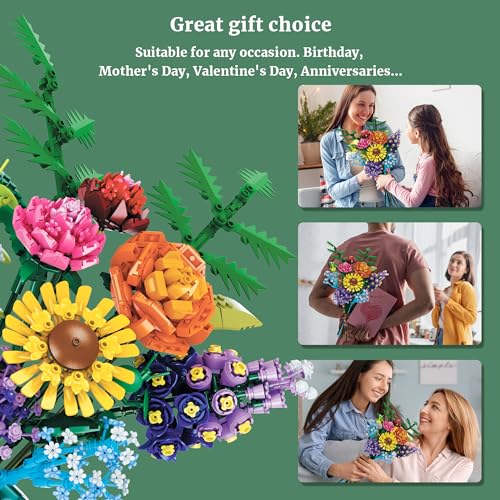 VannMold Flowers Bouquet Building Blocks Set with Vase 1853PCS, Botanical Collection with Sunflower Rose for Home & Office Décor for Adults Girls 14+ by VannMold - Used condition - Image 6