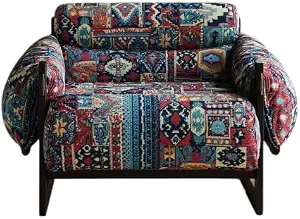 Oversized Boho Accent Chair with Upholstered Lounge Armchair and Exposed Wood Frame