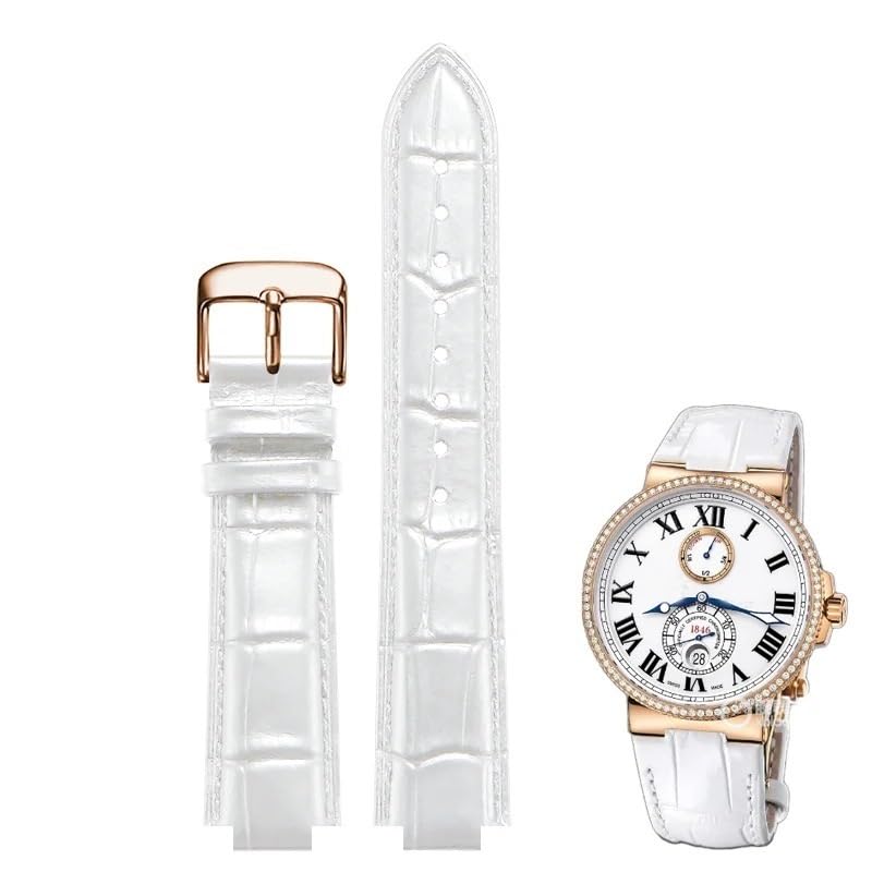 Bracelet de montre Ulysse Nardin Marine cuir blanc boucle rose gold