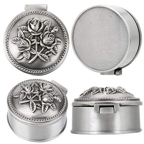 Agatige Vintage Jewelry Box, Round Embossed Rose Flower Pattern Trinket Box Earrings Rings Gift #TOP2