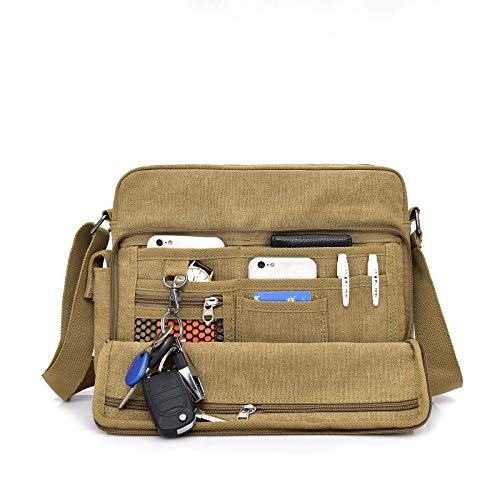 Canvas Shoulder Bag Versatile Messenger Bag for Men Tablet Crossbody Bags for School Casual Handbags for Women Travel Purse Change Packet Grey