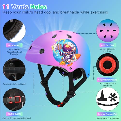 BiutiMama Toddler Kids Bike Helmet Set for Boys Girls Color Gradient Adjustable Skateboard Helmet Protective Gear Set Knee Elbow Wrist Pads for Bike, Roller, Scooter, Cycling, Balance and More Sports BiutiMama Toddler Kids Bike Helmet Set for Boys Girls Color Gradient Adjustable Skateboard Helmet Protective Gear Set Knee Elbow Wrist Pads for Bike, Roller, Scooter, Cycling, Balance and More Sports - Image 2