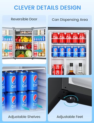 Image of COWSAR Dorm Fridge without Freezer, 4.4 Cu.Ft Single Reversible Door Office Refrigerator with Adjustable Thermostat, Removable Glass Shelves, Commercial Compact Fridge for Bedroom Dorm Office