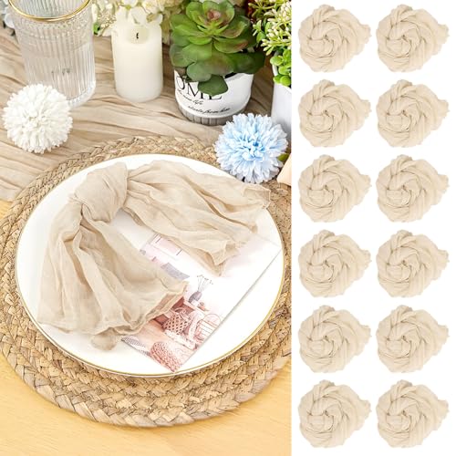 LALAGO 30pcs Serviette en Gaze de Coton Beige 50cm, Serviettes de Table en Tissu Froissé, Vintage Boho Teinté à La Main Coton Carré, Rustiques Bohèmes...