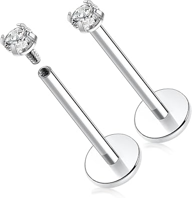 GAGABODY G23 Titanium 16G 6/8/10mm Clear CZ/Opal Internally Threaded Labret Monroe Lip Studs 6mm Helix Cartilage Tragus Earring Piercing