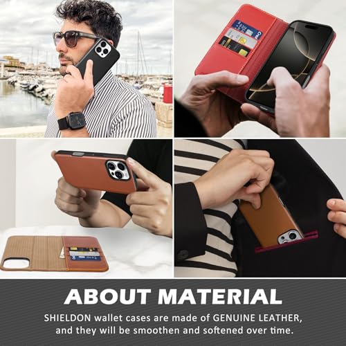 SHIELDON Case for iPhone 16 Pro Max 6.9", Genuine Leather 2 in 1 Wallet Kickstand RFID Blocking Card Holder Magnetic Shockproof Wireless Charging Case Compatible with iPhone 16 Pro Max - Retro Brown by SHIELDON - Image 9
