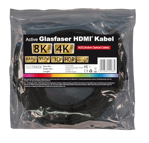 Maxtrack Active HDMI® Fibre Optic Cable C507-15ML, HDMI 2.1, 8K @ 60Hz, 4K @ 120Hz, eARC, 3D, HDR, HDCP 2.2, YUV 4:4:4 - Image 3