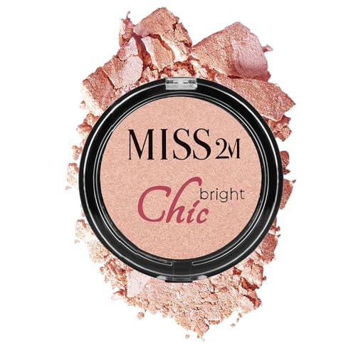 MISS2M Chic Bright Powder Highlighter and Illuminator, Shimmery Highlighter, Baked & Pressed Contour Shimmer Powder: 42 Bright Peach, 0.33 Oz